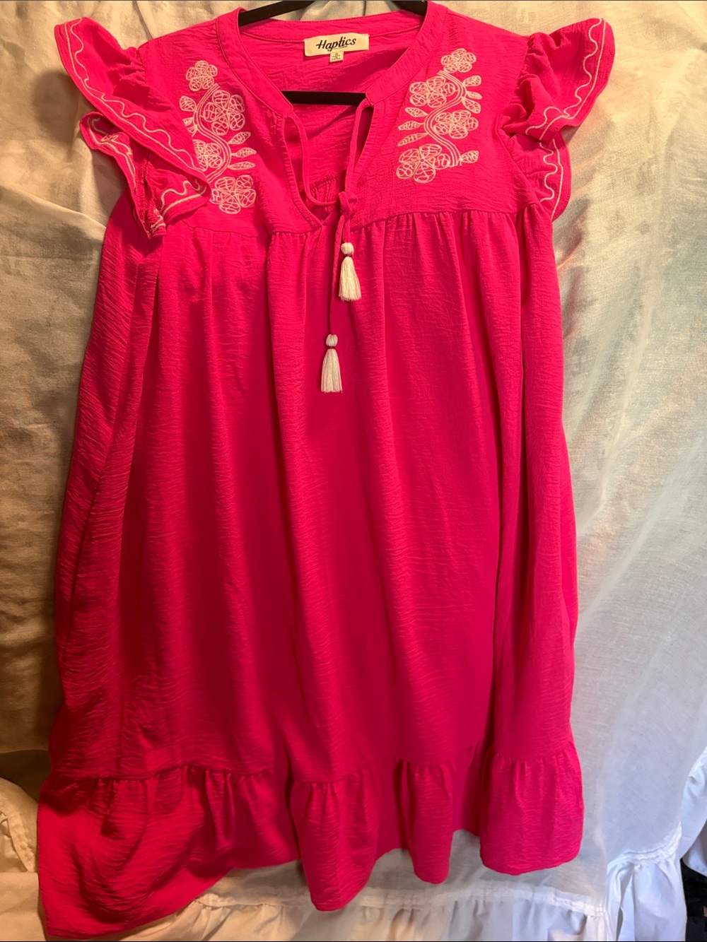 Haptics Hot Pink Embroidered Ruffle Midi Dress 20” PTP